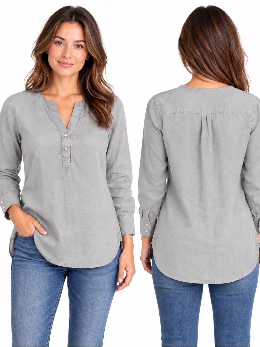 Jones New York Light Gray Henley Tunic Top - 1110
